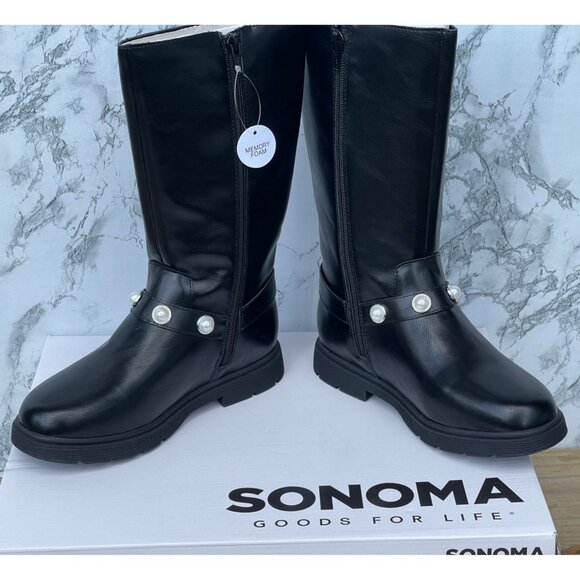 Sonoma girls size 3 Black Knee-High Boots With Pearl Accents Memory Foam - Picture 3 of 9